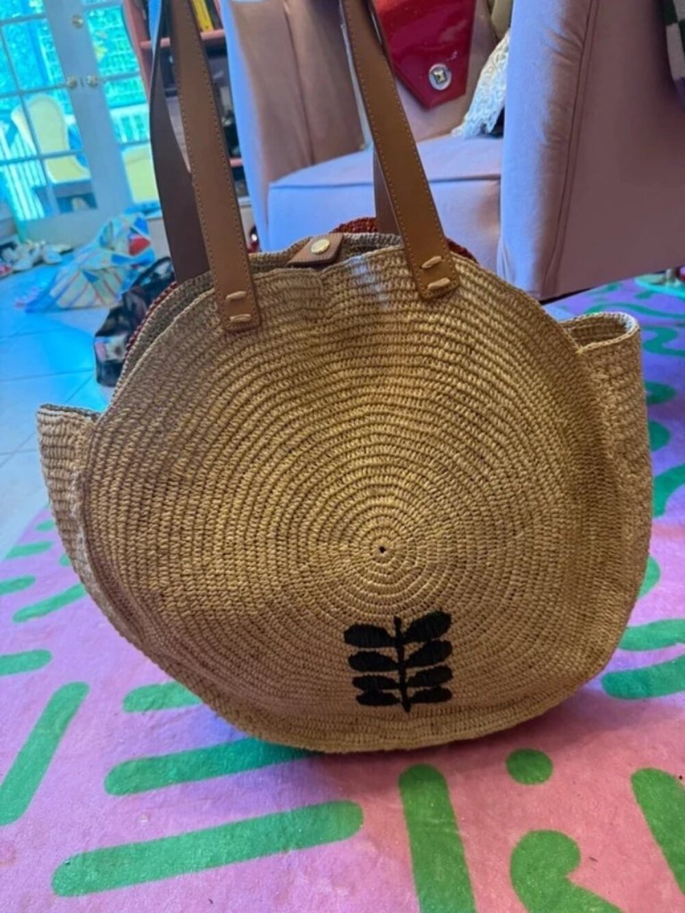 Orla Kiely petal flower round tote bag clementine woven - Picture 3 of 5